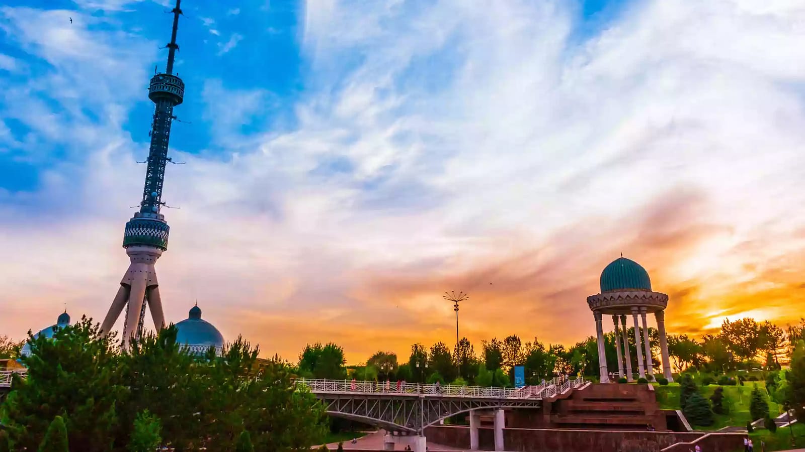 Martyrs' Square at sunset featuring memorial architecture in Tashkent Uzbekistan